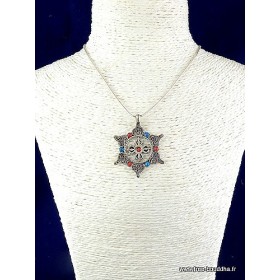 Pendentif tibétain Roue du Dharma et Dorjé Bijoux tibetains bouddhistes PDOR1