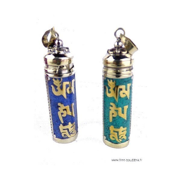 Pendentif tibétain Tube Mantra de Chenrezi Bijoux tibetains bouddhistes TUB1