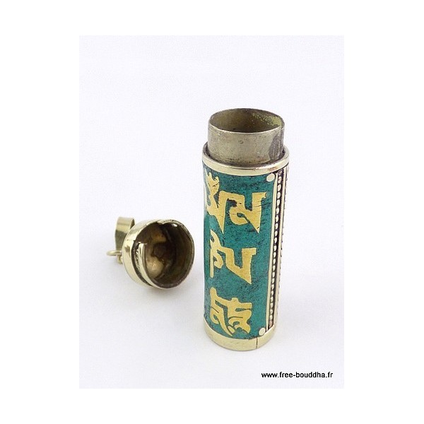 Pendentif tibétain Tube Mantra de Chenrezi Bijoux tibetains bouddhistes TUB1