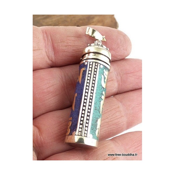 Pendentif tibétain Tube Mantra de Chenrezi Bijoux tibetains bouddhistes TUB1