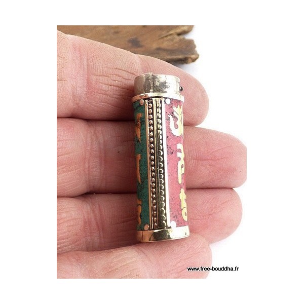 Pendentif tibétain Tube Mantra de Chenrezi Bijoux tibetains bouddhistes TUB1