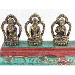 Statuettes Bouddha laiton turquoise Artisanat tibétain bouddhiste DT5B
