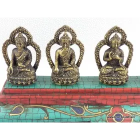 Statuette tibétaine 5 Bouddhas laiton turquoise - Statuettes bouddhistes tibétaines artisanales