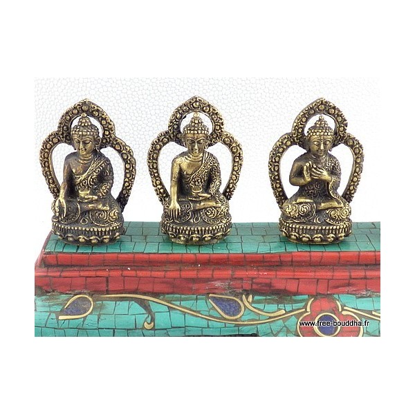 Statuette 5 Bouddhas laiton turquoise Statuettes Bouddhistes DT5B