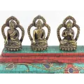 Statuette tibétaine 5 Bouddhas laiton turquoise - Statuettes bouddhistes tibétaines artisanales