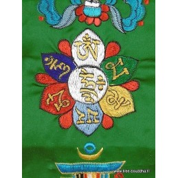 Tenture tibétaine 5 symboles bouddhistes verte Tentures tibétaines Bouddha TENCS3
