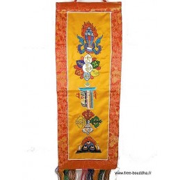 Tenture tibétaine 5 symboles bouddhistes safran Tentures tibétaines Bouddha TENCS4