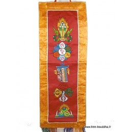 Tenture tibétaine rouge 5 symboles bouddhistes Tentures tibétaines Bouddha TENCS5