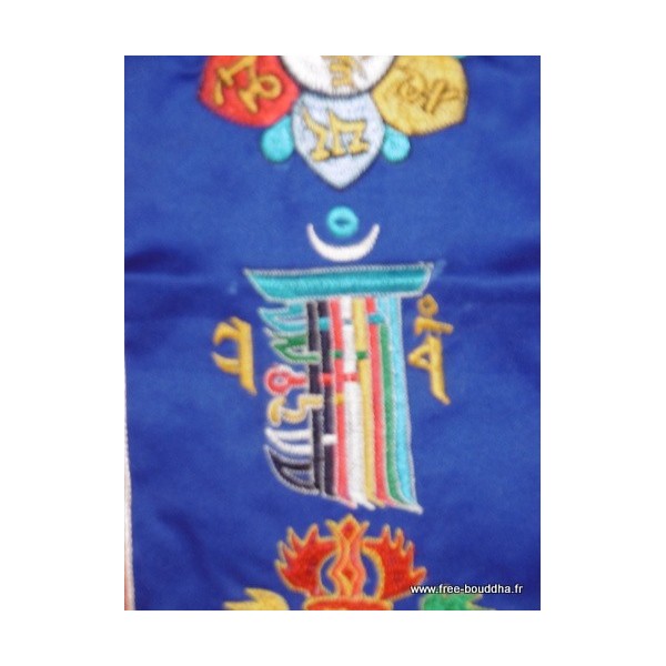Tenture tibétaine bleue 5 symboles bouddhistes Tentures tibétaines Bouddha TENCS2
