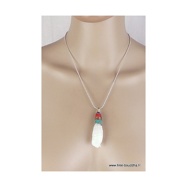 Pendentif tibétain Coquillage et mantra Bijoux tibetains bouddhistes ABT9