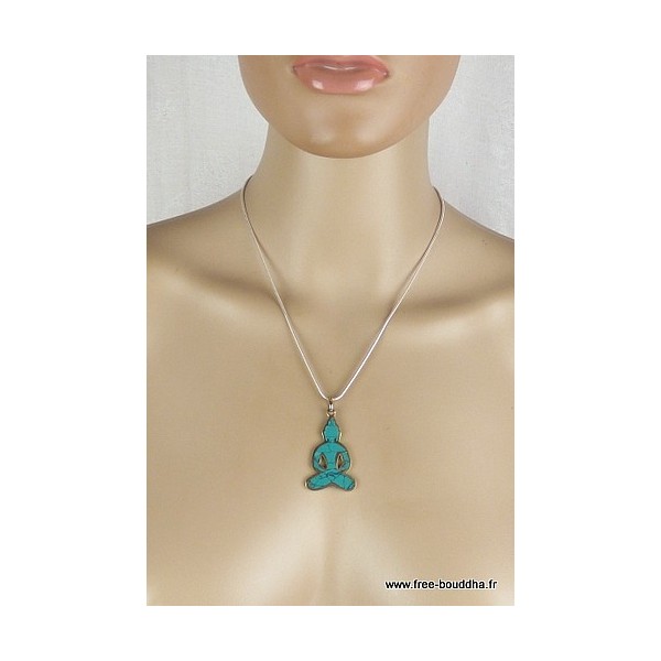 Pendentif tibétain Bouddha laiton turquoise Bijoux tibetains bouddhistes ABT7