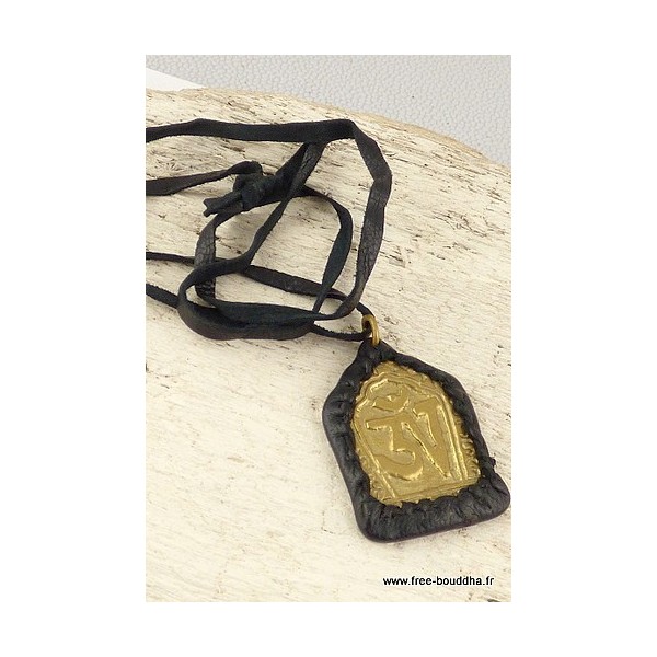 Collier tibétain Om bouddhiste métal et cuir Bijoux tibetains bouddhistes WN40