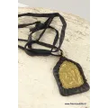 Collier tibétain Om bouddhiste métal et cuir - Colliers tibétains et népalais