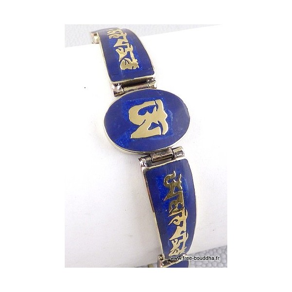 Bracelet tibétain Om et mantra couleur lapis lazuli Bracelets tibétains bouddhistes BT46.2
