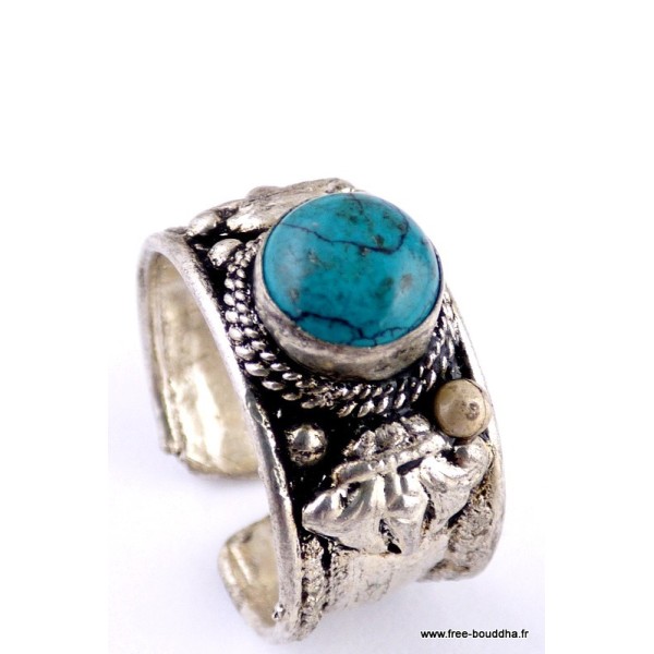 Bague tibétaine en TURQUOISE T62/70 Bagues tibétaines bouddhistes 3614