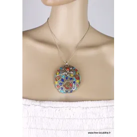 Grand pendentif tibétain bouddhiste os et métal - Pendentifs tibétains bouddhistes