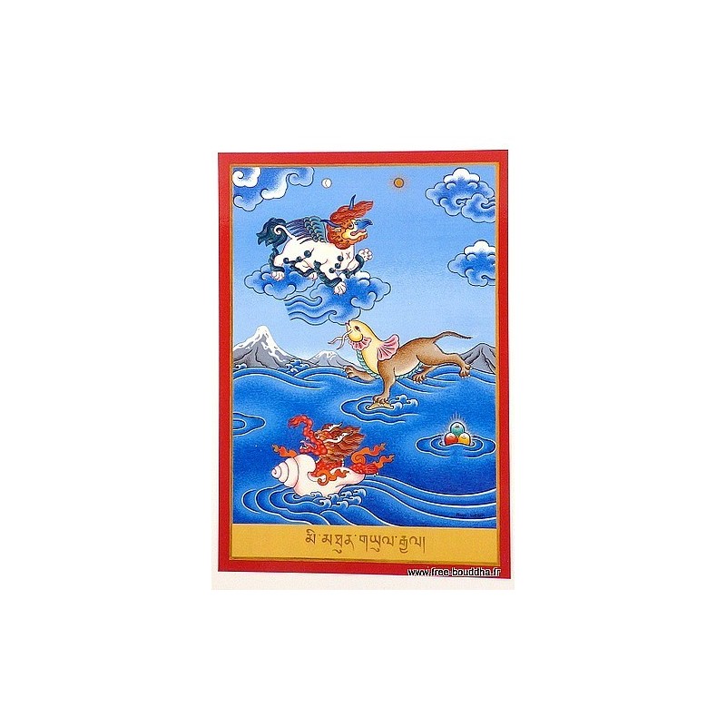 Carte postale bouddhiste SYMBOLES DE VICTOIRE Objets rituels bouddhistes CPB49