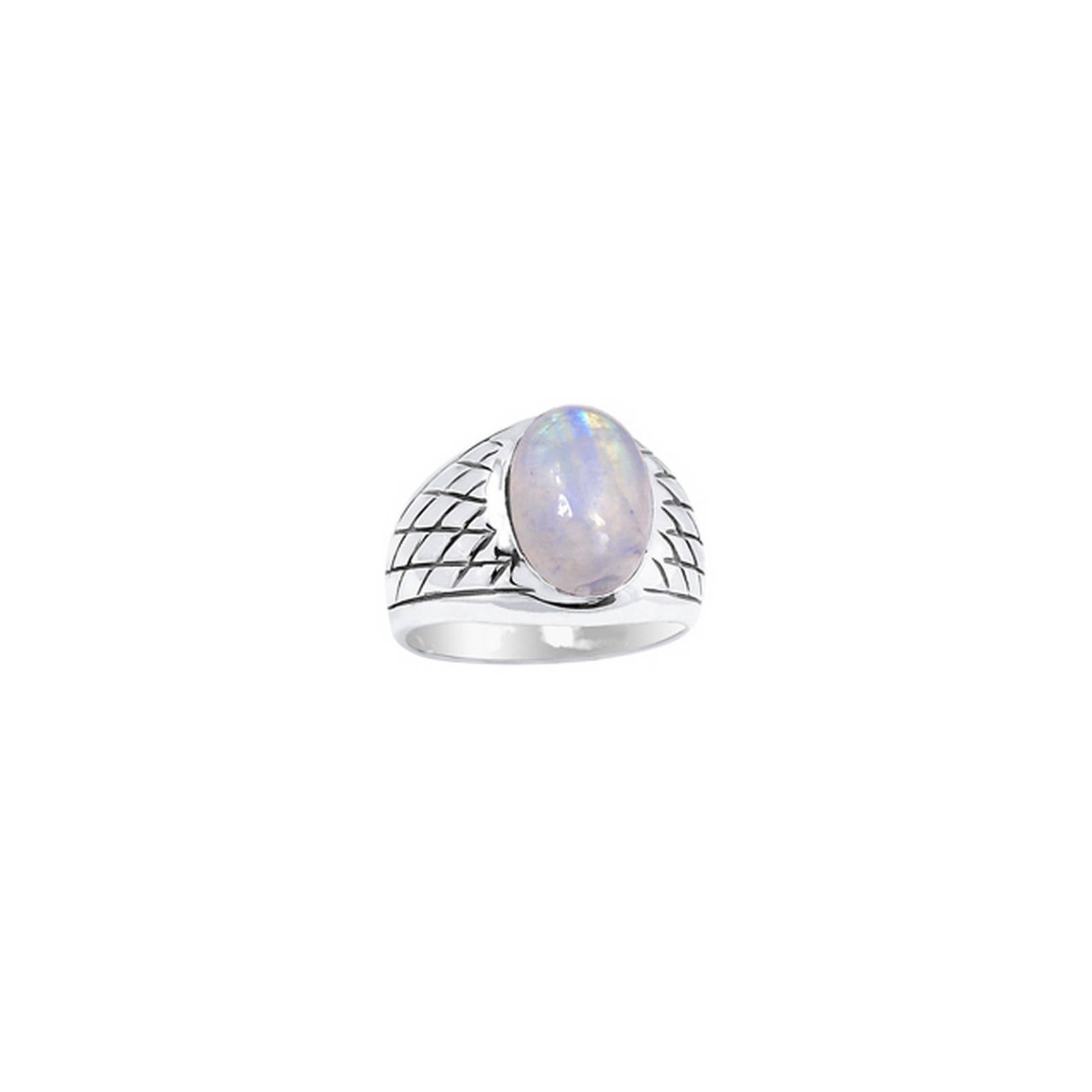 Bague Homme Argent 925 – Pierre De Lune Arc-en-ciel – Fait Main Inde