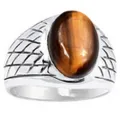 Bague Chevalière pour Homme en Oeil de Tigre argent 925 - Bagues pierres naturelles