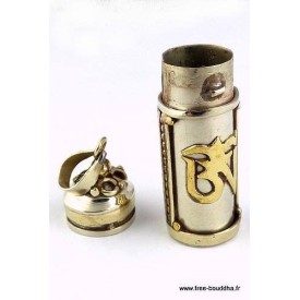 Pendentif tibétain ghauTube Om – Métal & laiton du Népal