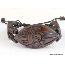 Bracelet bouddhiste artisanal en os de buffle sculpté à la main.