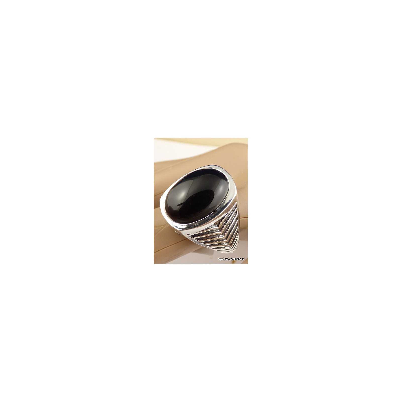 Bague En Argent Avec Pierre Noire (Onyx ?) - Taille 60 - Occasion