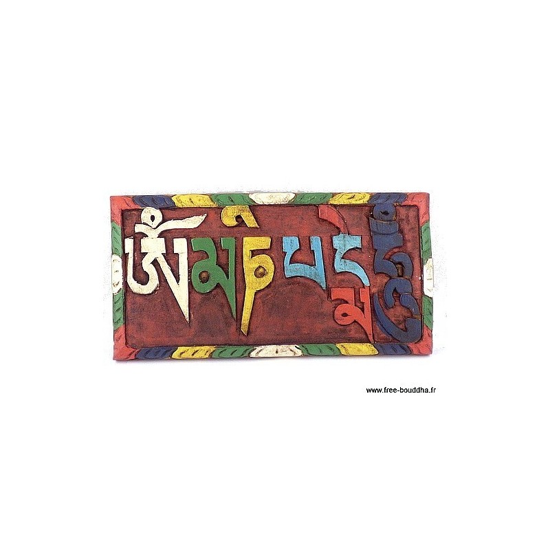 Om mani pedme hum en bois peint Artisanat tibétain bouddhiste OMANI1