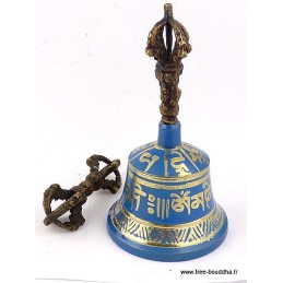 Cloche et dorjé tibétain bleu 11 cm Objets rituels bouddhistes CDB1