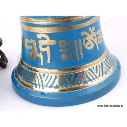 Cloche et dorjé tibétain bleu 11 cm Objets rituels bouddhistes CDB1