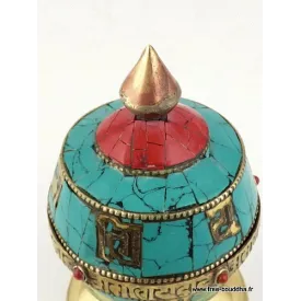 Moulin à prières tibétain de table en turquoise - Objets rituels bouddhistes