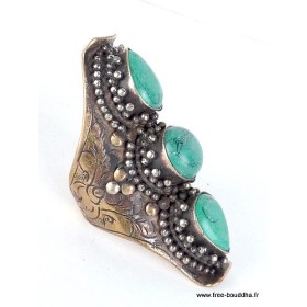 Grosse bague tibétaine 3 Turquoise Bagues tibétaines bouddhistes GBTU