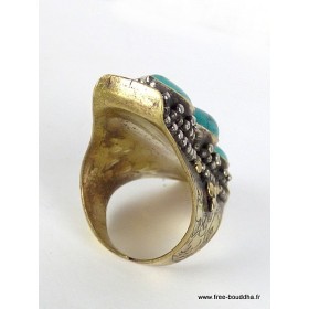 Grosse bague tibétaine 3 Turquoise Bagues tibétaines bouddhistes GBTU