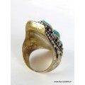 Grosse bague tibétaine 3 Turquoise Bagues tibétaines bouddhistes GBTU