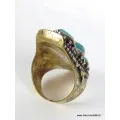 Grosse bague tibétaine 3 Turquoise - Bagues tibétaines bouddhistes
