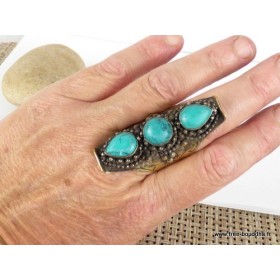 Grosse bague tibétaine 3 Turquoise Bagues tibétaines bouddhistes GBTU