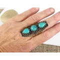 Grosse bague tibétaine 3 Turquoise - Bagues tibétaines bouddhistes