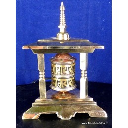 Moulin à prière bouddhiste en laiton 3 piliers Moulin à prières tibétain de table 6304.1