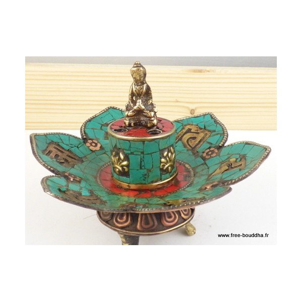 Porte-encens tibétain CUIVRE et PIERRES Encens tibétains, accessoires ref 3034