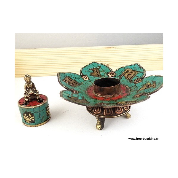 Porte-encens tibétain CUIVRE et PIERRES Encens tibétains, accessoires ref 3034