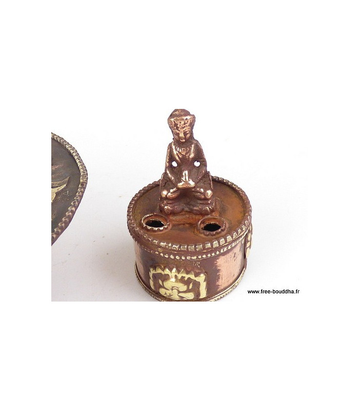 Brûleur d'encens tibétain rond orné de Mantra Encens tibétains, accessoires BESA2.1