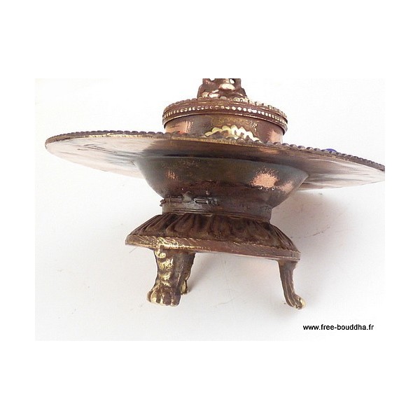 Brûleur d'encens tibétain rond orné de Mantra Encens tibétains, accessoires BESA2.1