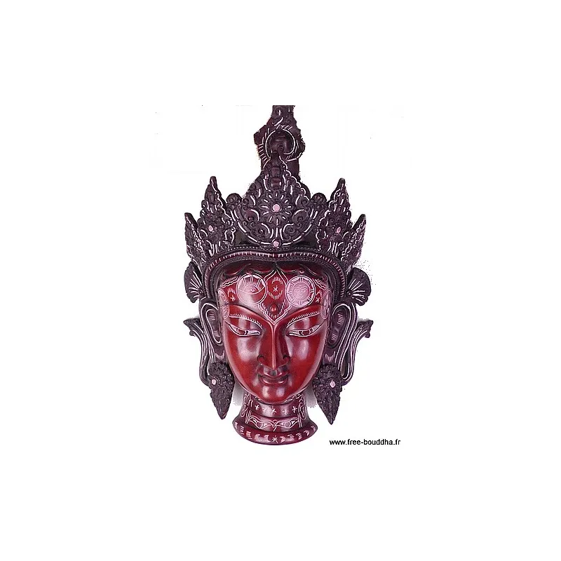 Grand Masque mural Tara Verte 38 cm - Artisanat Tibétain - Sculpture, tableau, masque mural bouddhiste