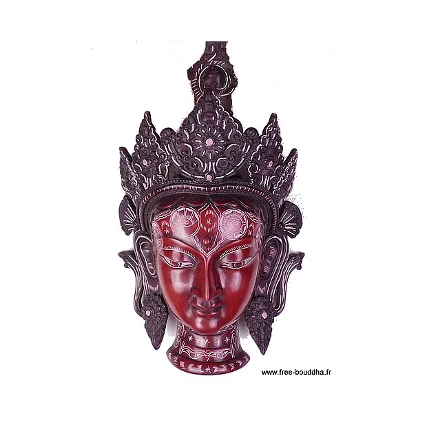 Grand Masque mural Tara Verte 38 cm - Artisanat Tibétain - Sculpture, tableau, masque mural bouddhiste