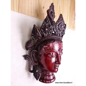 Grand Masque mural Tara Verte 38 cm - Artisanat Tibétain - Sculpture, tableau, masque mural bouddhiste