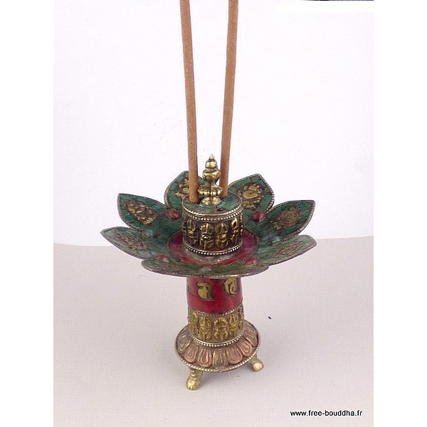Brûleur d'encens orné des signes auspicieux Encens tibétains, accessoires REF 37.6-a