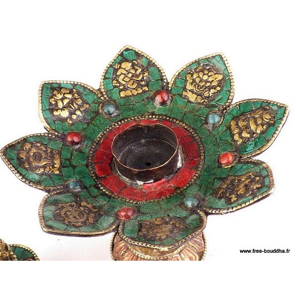 Brûleur d'encens orné des signes auspicieux Encens tibétains, accessoires REF 37.6-a