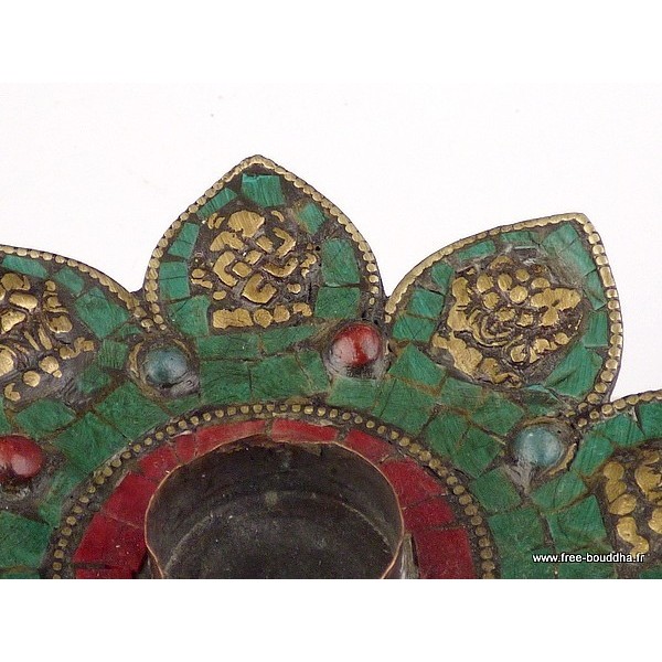 Brûleur d'encens orné des signes auspicieux Encens tibétains, accessoires REF 37.6-a