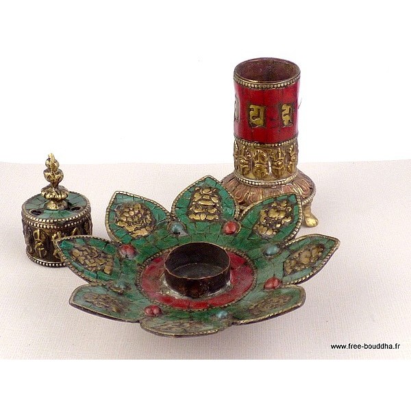 Brûleur d'encens orné des signes auspicieux Encens tibétains, accessoires REF 37.6-a