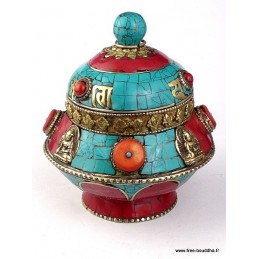 Boîte à bijoux originale sertie de pierres Artisanat tibétain bouddhiste BAT5
