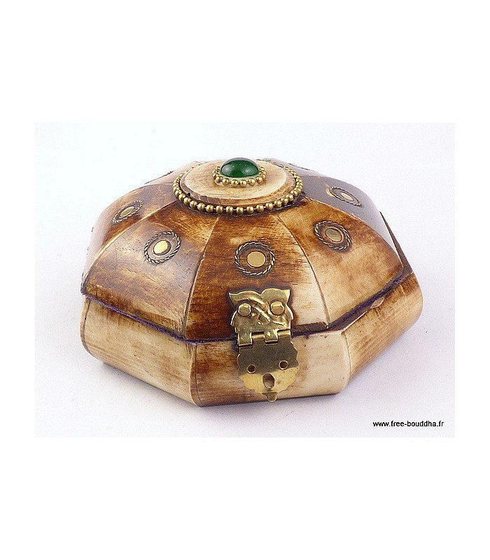 Boîte à bijoux népalaise en Os de Buffle Artisanat tibétain bouddhiste BAT67